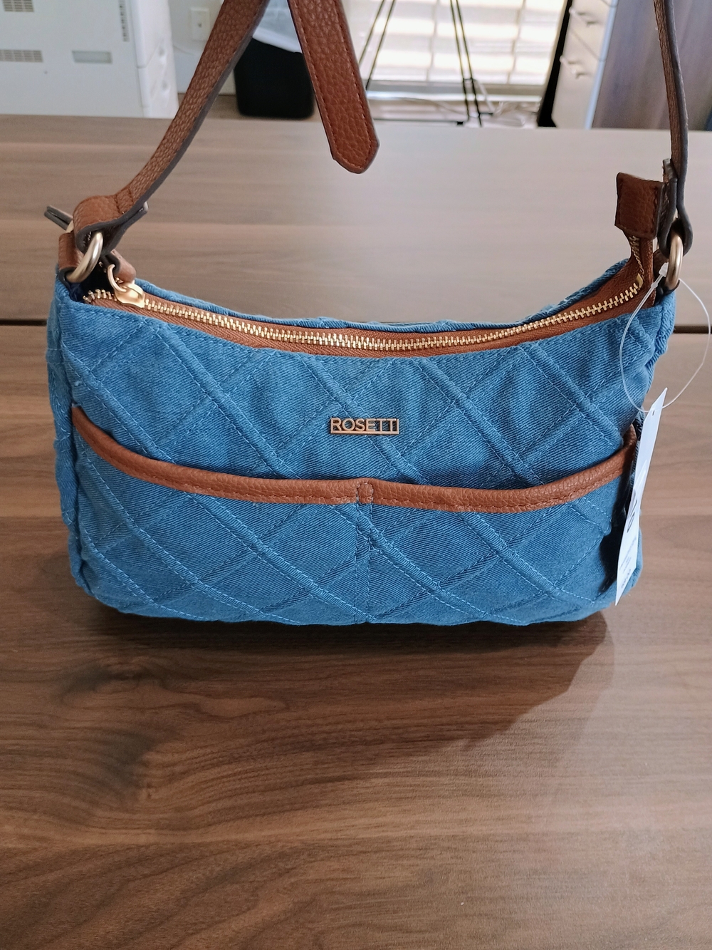 Rosetti Blue Denim Shoulder Bag with Brown Trim